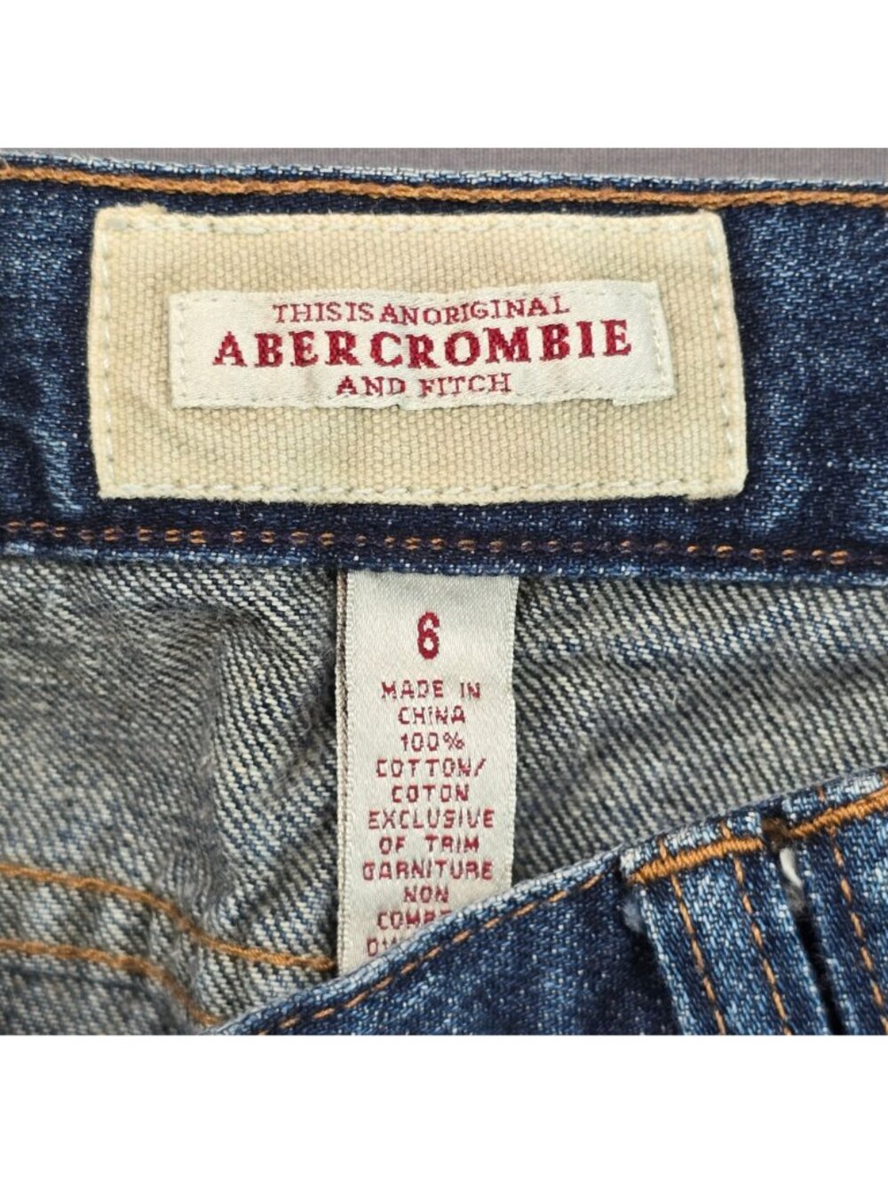 Vintage Y2K Abercrombie & Fitch Size 6 Denim Mini Skirt Distressed Faux Leather - Picture 2 of 4